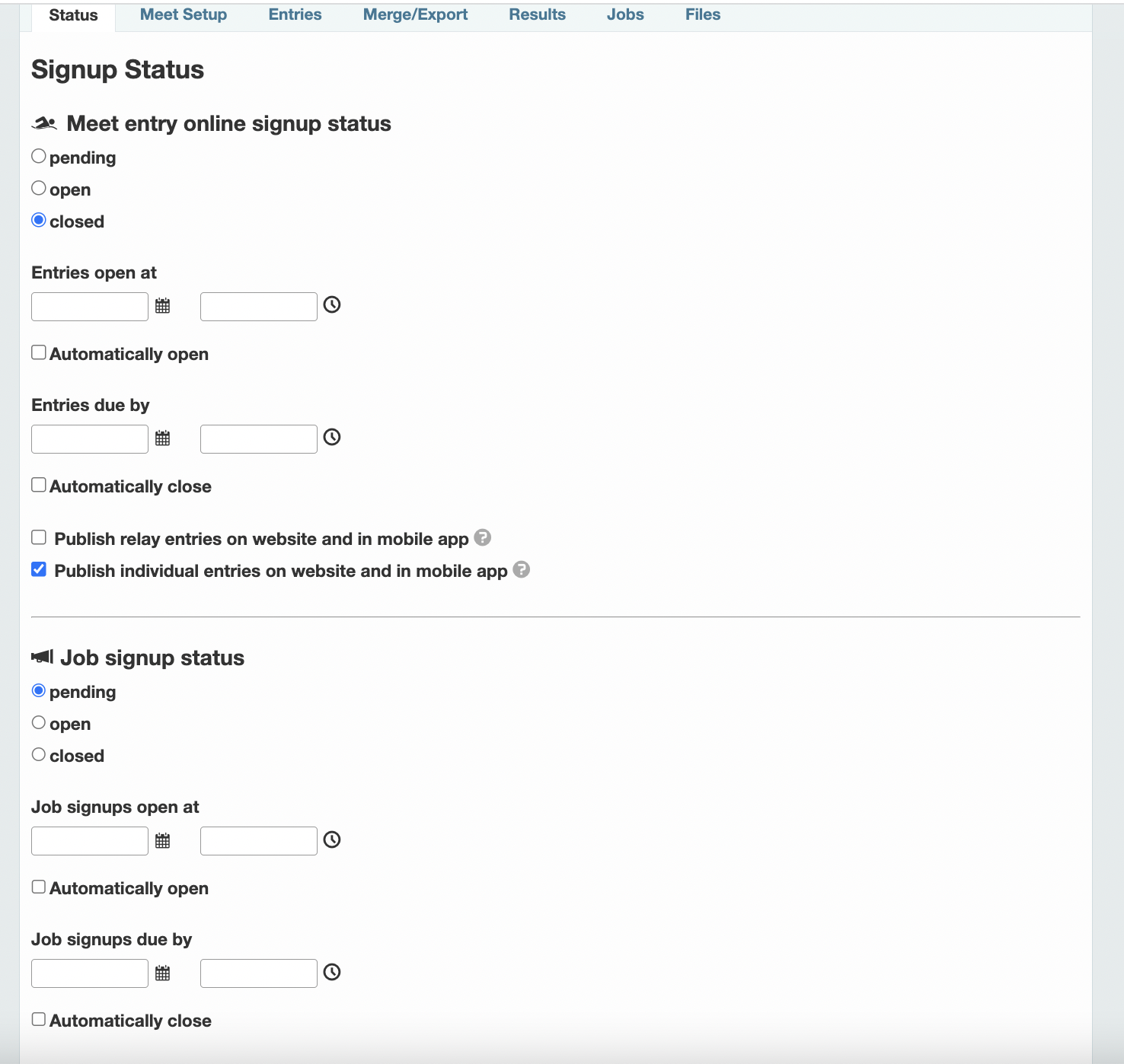 Entry and Job Signup
