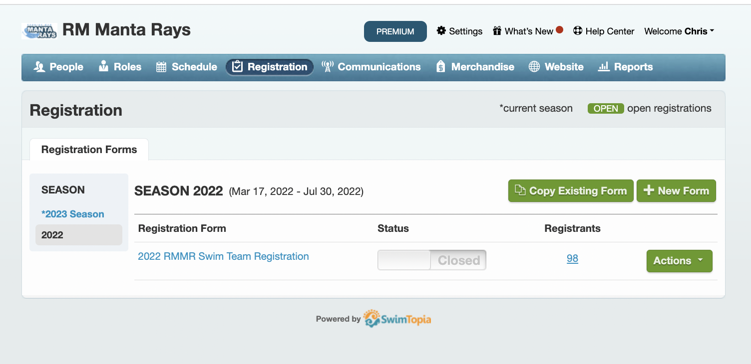 Registration Form Selection
